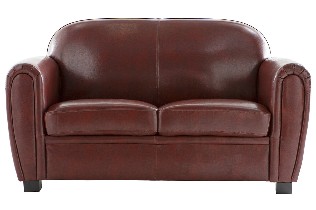 Canap Club cuir marron clair 2 places - cuir de vachette