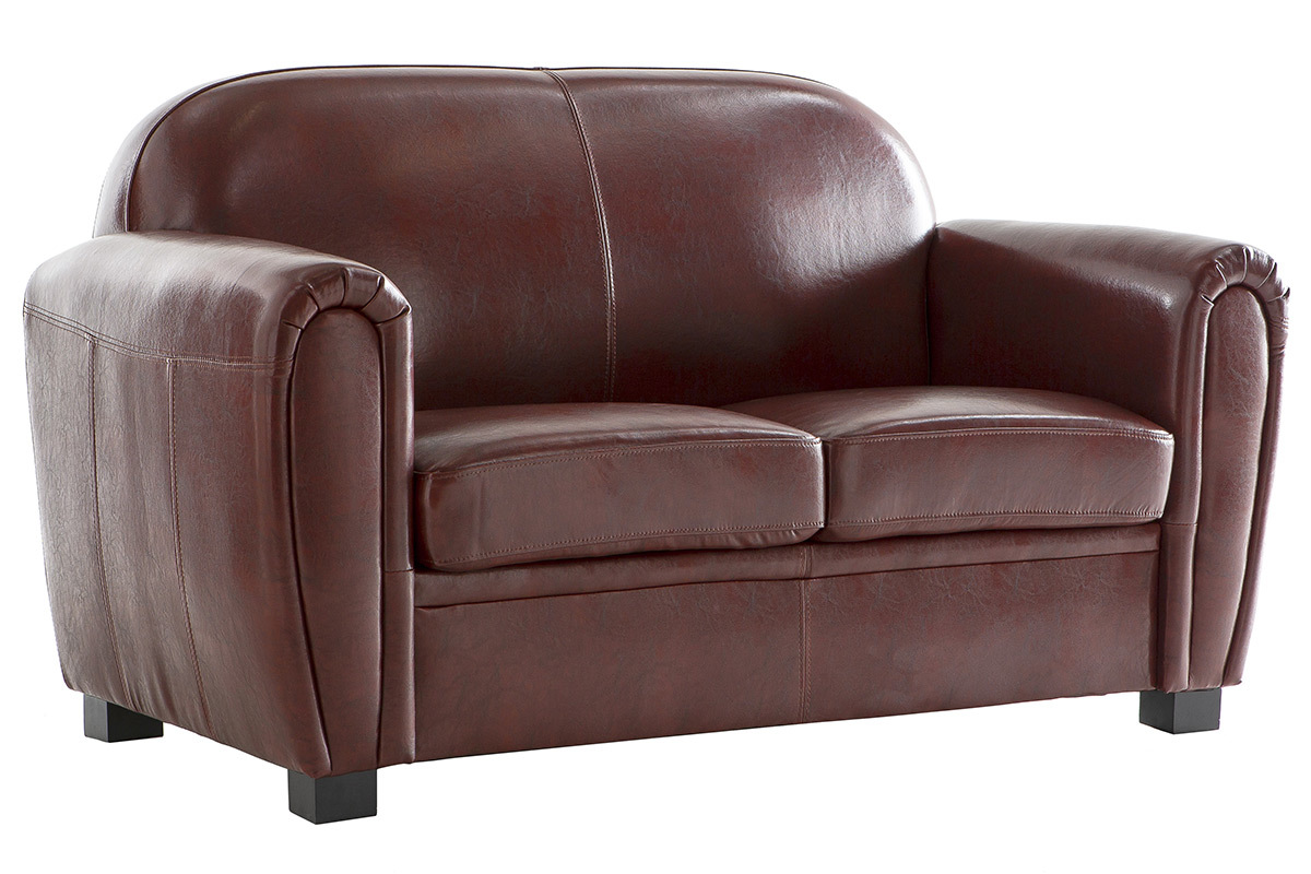 Canap Club cuir marron clair 2 places - cuir de vachette