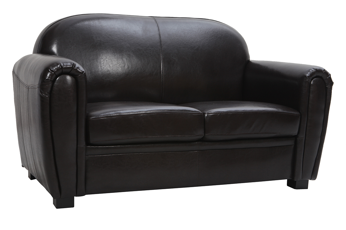 Canap� Club cuir marron fonc� 2 places - cuir de vachette