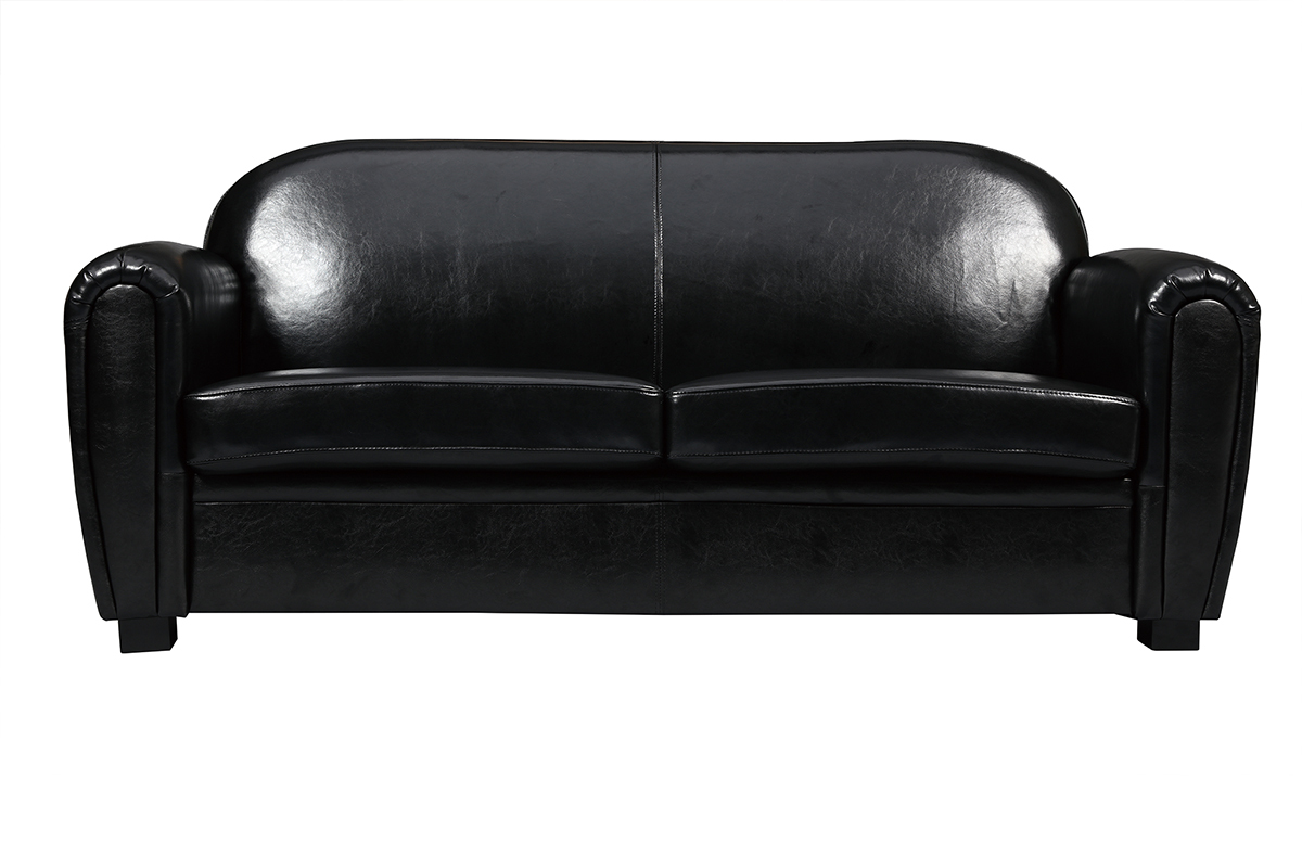 Canap� Club cuir noir 3 places - cuir de vachette
