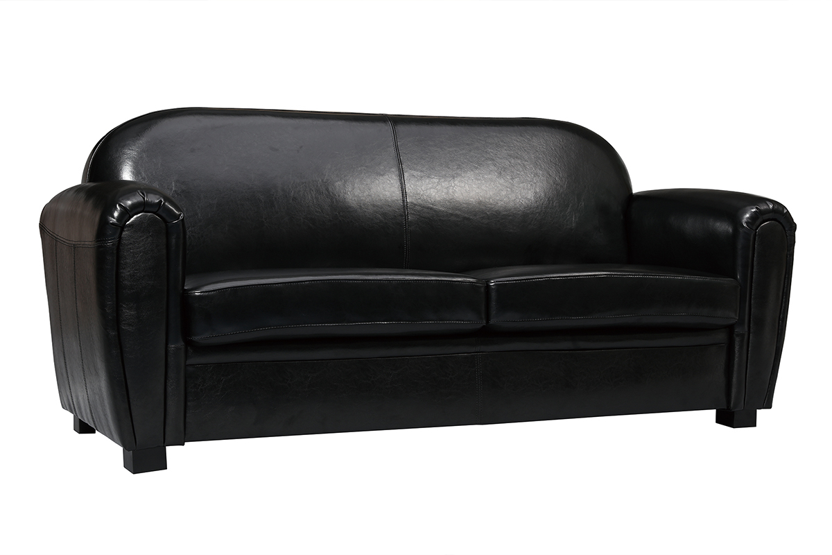 Canap� Club cuir noir 3 places - cuir de vachette