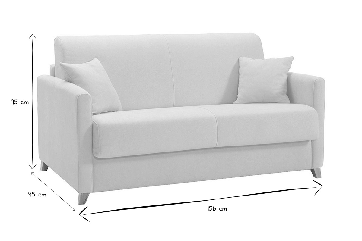 Canap convertible 2-3 places en tissu beige et bois clair avec matelas 13 cm SKANDY