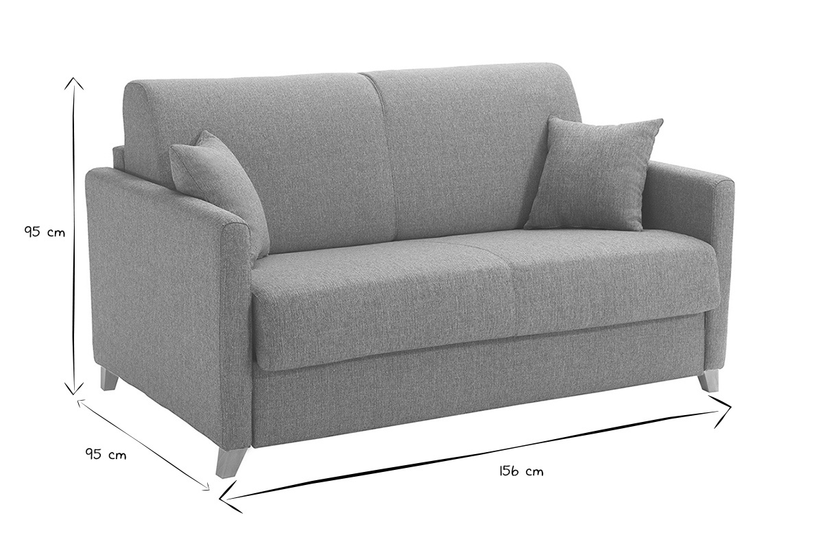 Canap convertible 2-3 places en tissu gris et bois clair avec matelas 13 cm SKANDY