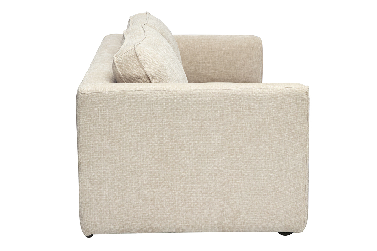 Canap convertible 2 places en tissu effet velours textur beige MAHAUT
