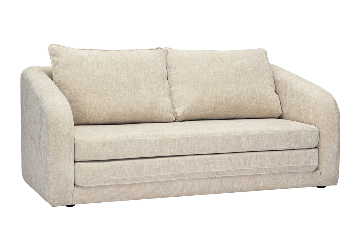 Canap convertible 2 places en tissu effet velours textur beige MAHAUT