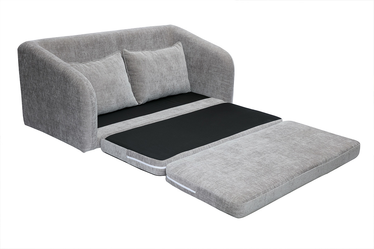 Canap convertible 2 places en tissu effet velours textur gris MAHAUT