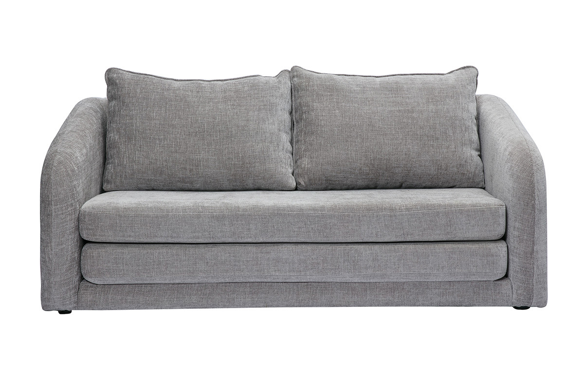 Canap convertible 2 places en tissu effet velours textur gris MAHAUT