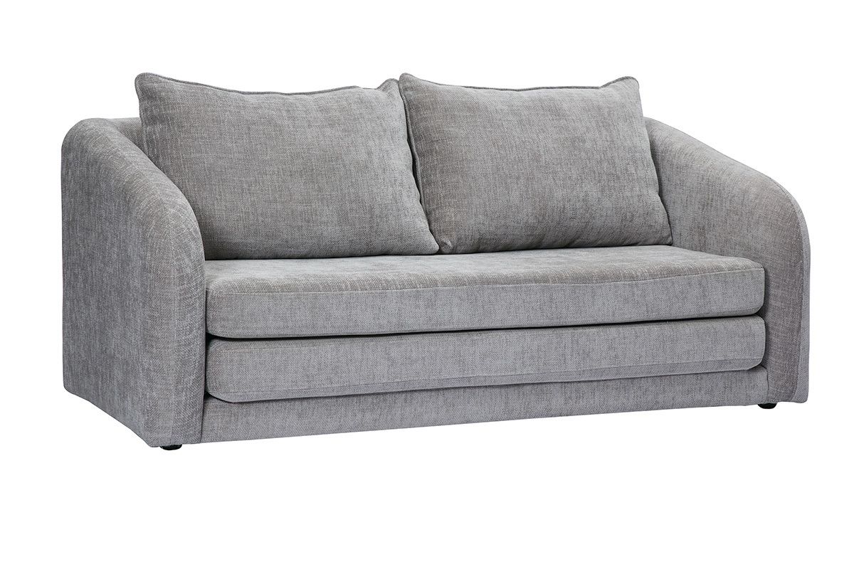 Canap convertible 2 places en tissu effet velours textur gris MAHAUT