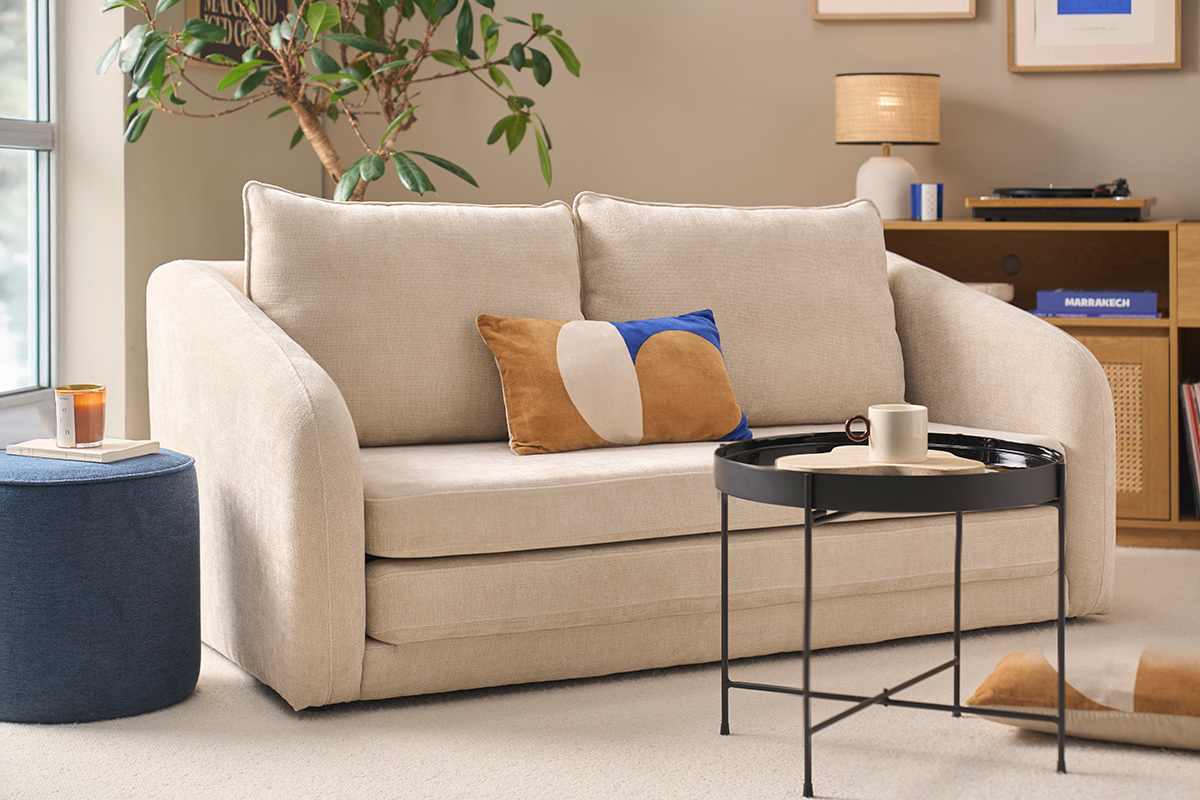 Canap� convertible 2 places en tissu effet velours textur� gris MAHAUT