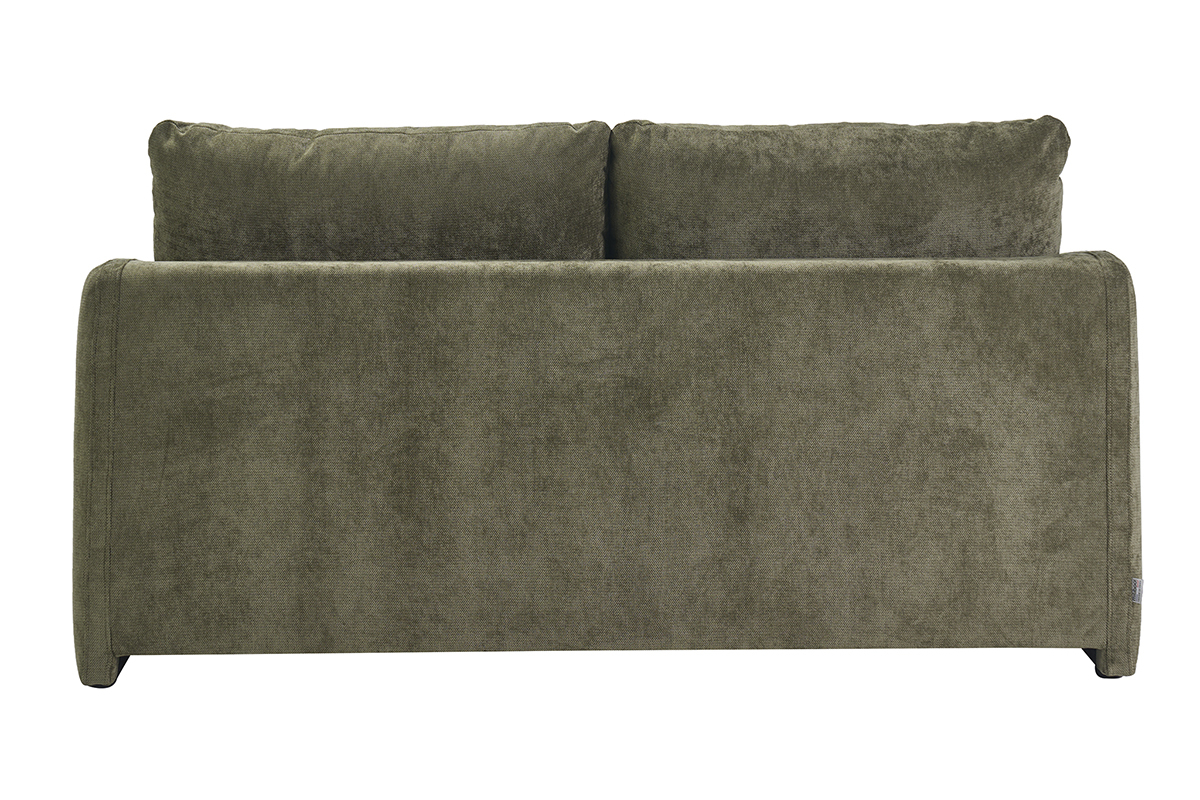 Canap� convertible 2 places en tissu effet velours textur� vert kaki PAULIN