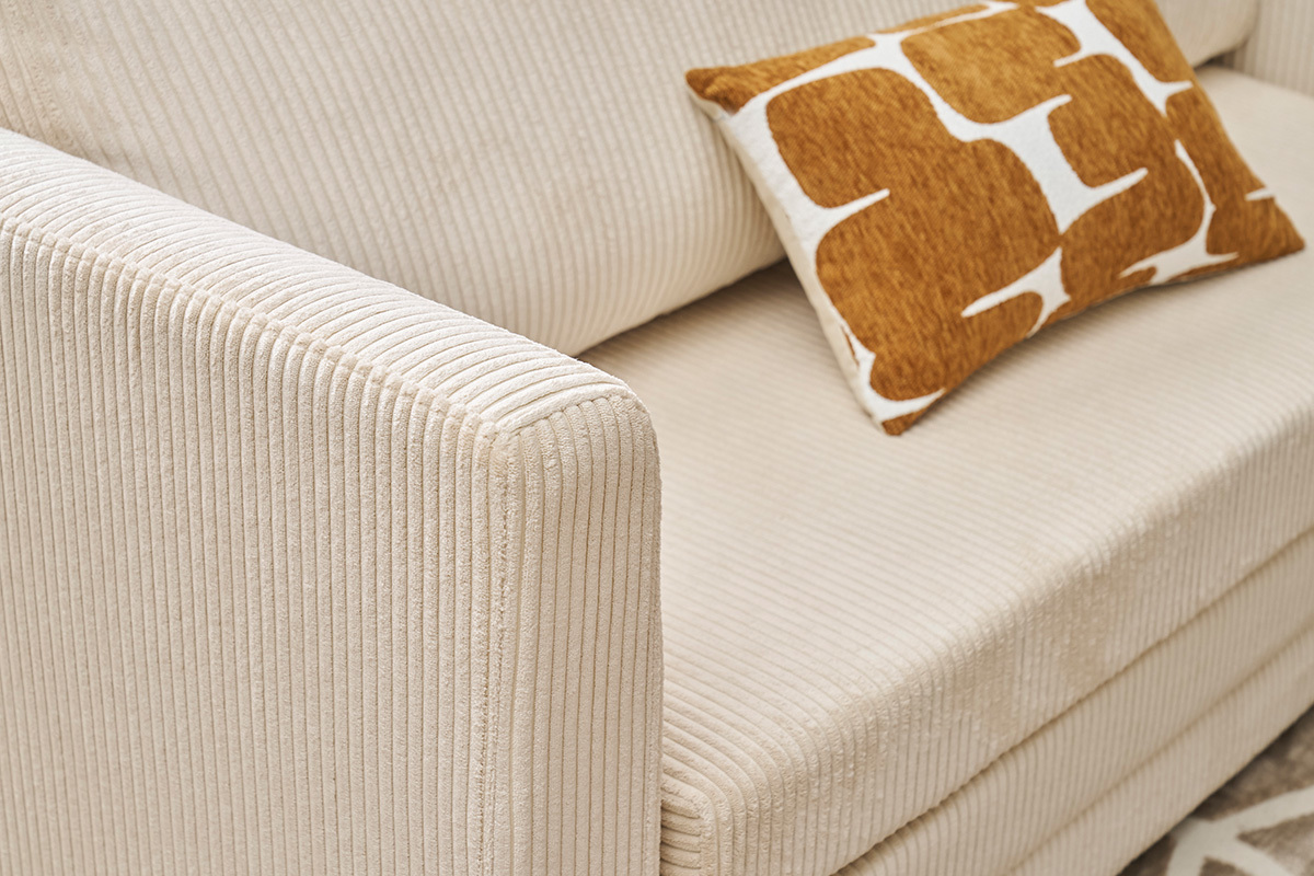 Canap convertible 2 places en tissu velours ctel beige LEON