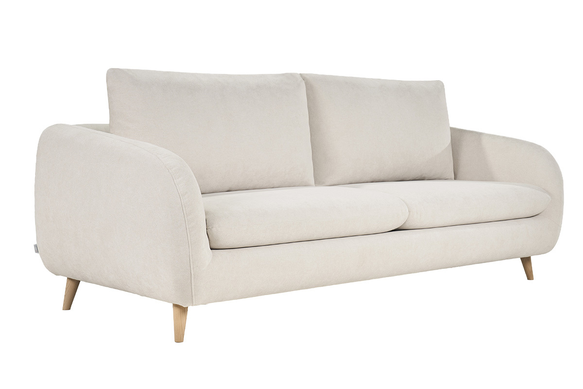 Canap� convertible 3-4 places en tissu effet velours beige avec matelas 10 cm LEANDRE
