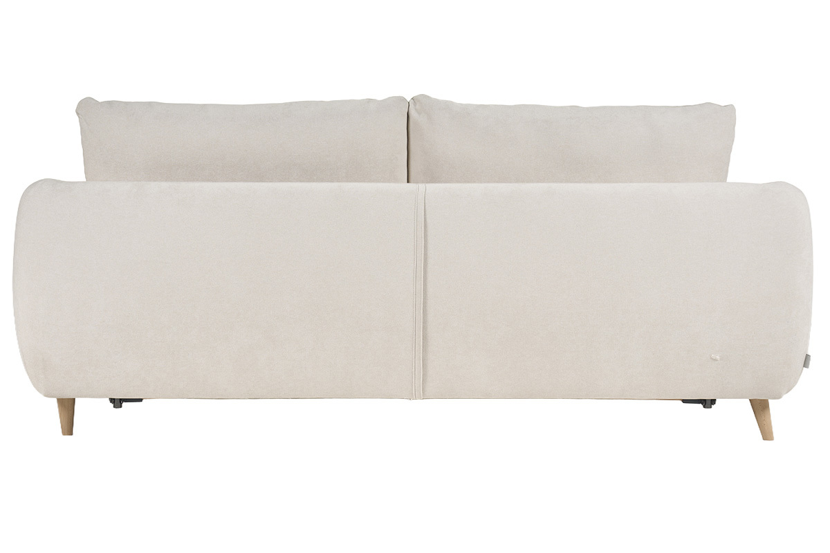 Canap� convertible 3-4 places en tissu effet velours beige avec matelas 10 cm LEANDRE