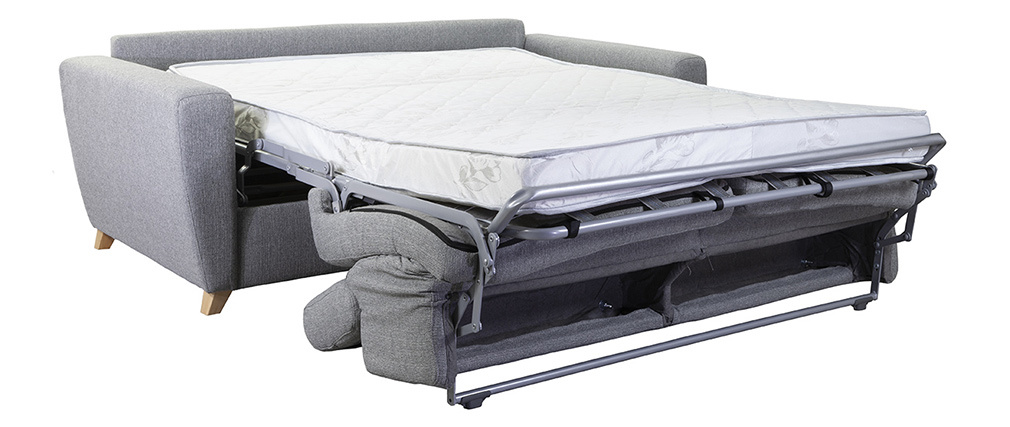 Canapé convertible 3 places avec têtières ajustables gris avec matelas 13 cm GOYA