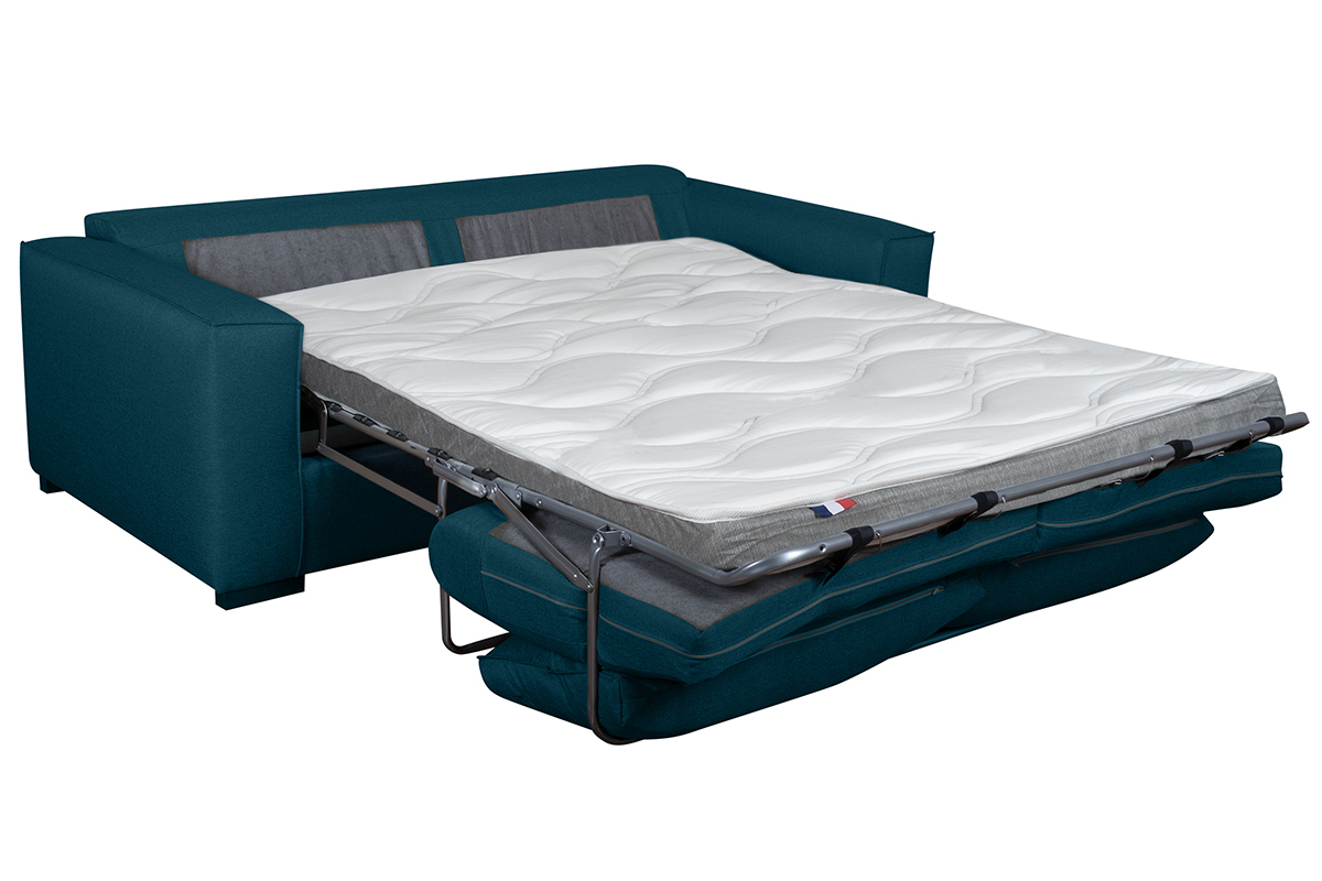 Canap convertible 3 places bleu canard matelas 10 cm BOLI