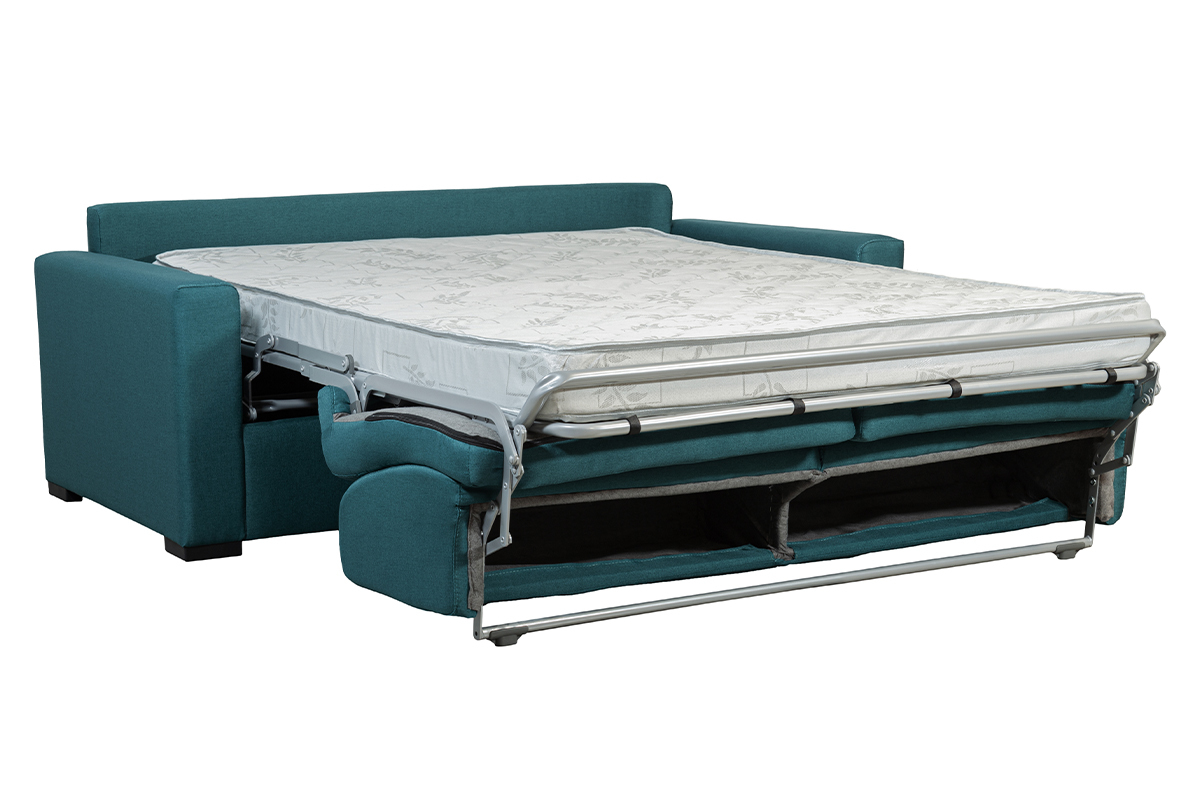 Canap convertible 3 places en tissu bleu canard avec matelas 12 cm DOME