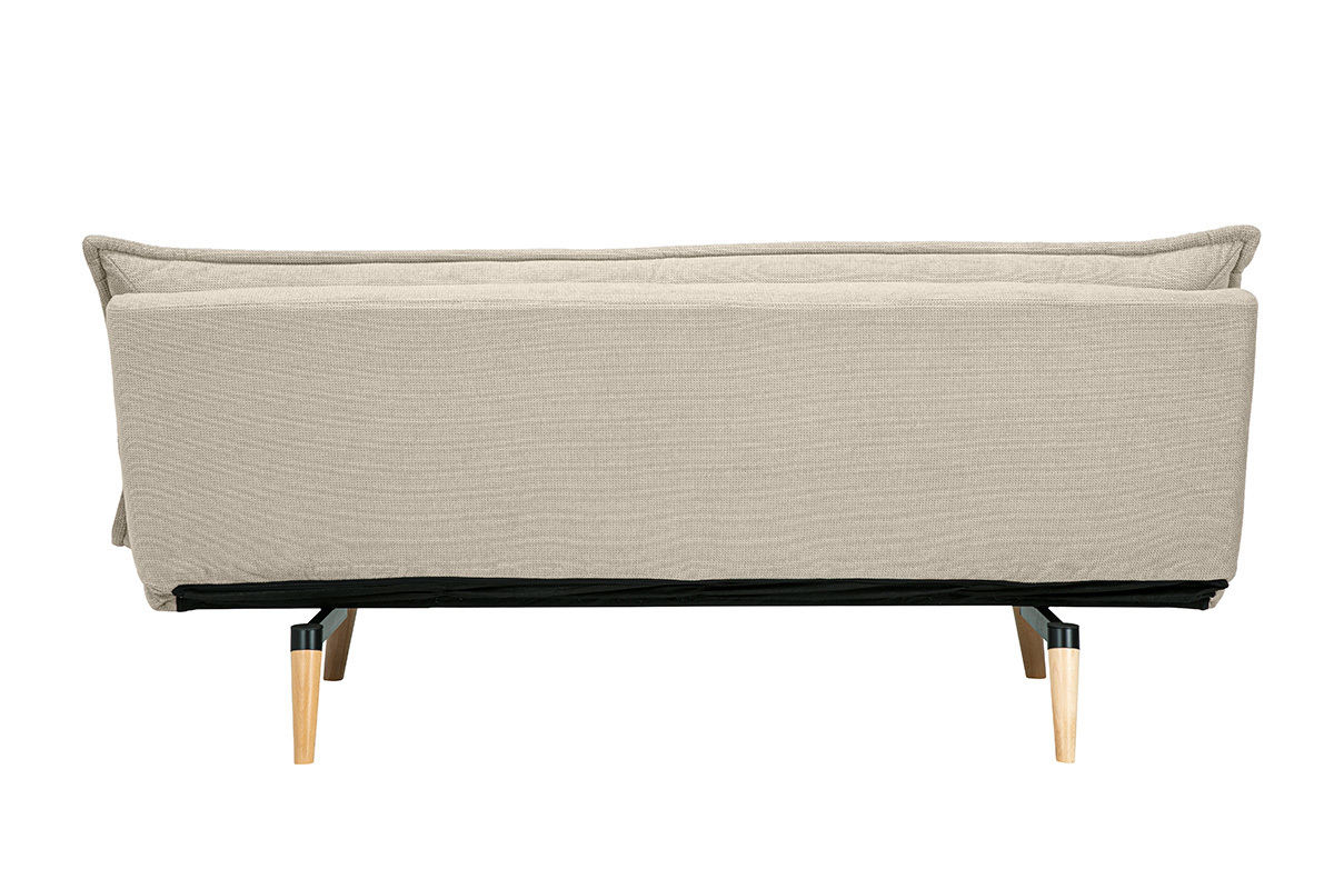 Canap convertible 3 places en tissu chenille beige et bois clair BINGO