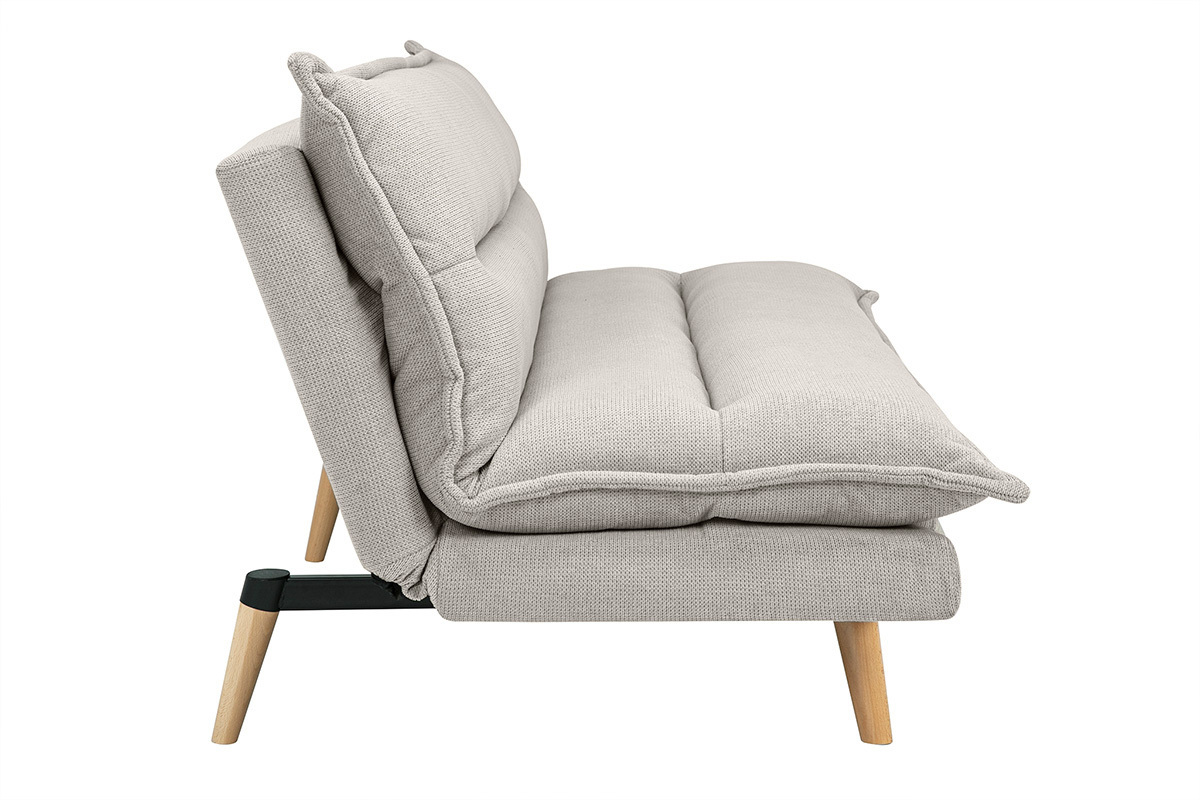 Canap� convertible 3 places en tissu chenille beige et bois clair BINGO