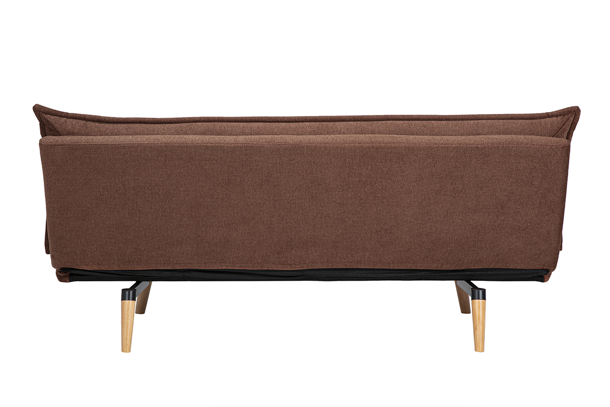 Canap� convertible 3 places en tissu chenille terre br�l�e et bois clair BINGO