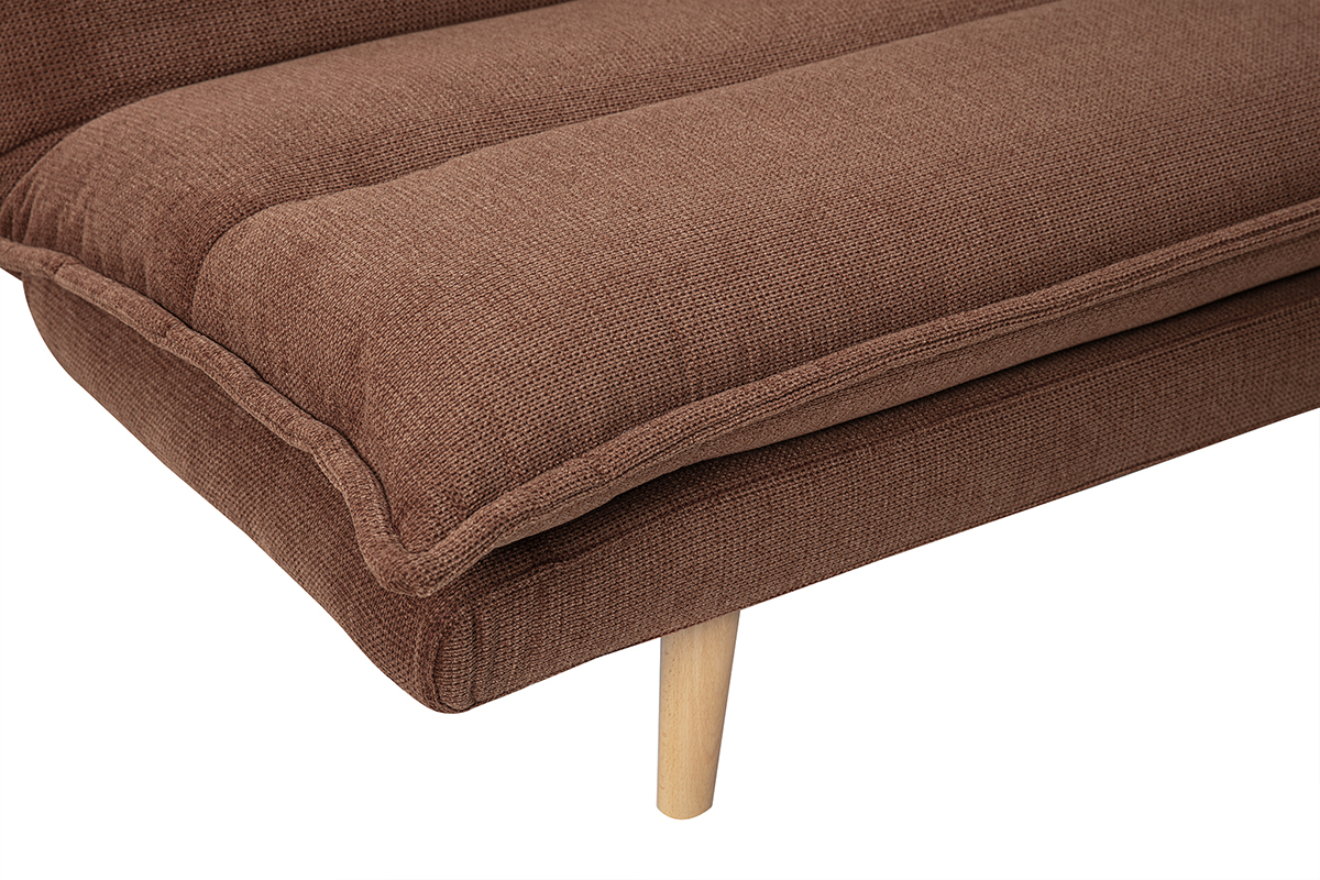 Canap� convertible 3 places en tissu chenille terre br�l�e et bois clair BINGO