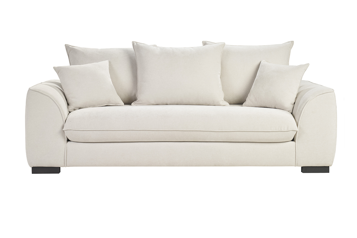 Canap convertible 3 places en tissu effet velours beige avec matelas 12 cm ARMAND