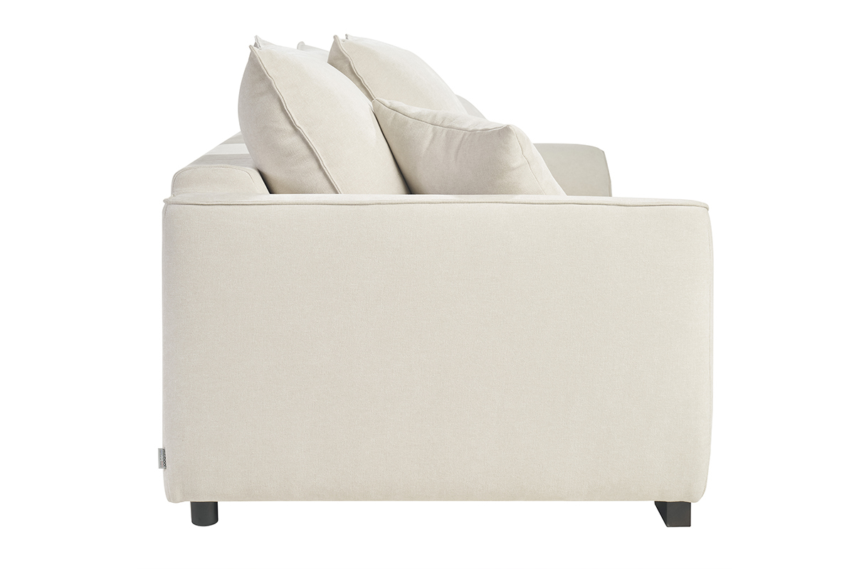 Canap convertible 3 places en tissu effet velours beige avec matelas 12 cm ARMAND