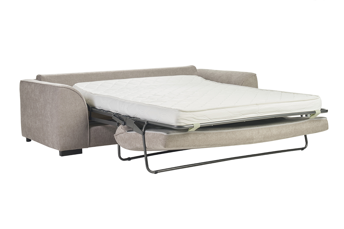 Canap convertible 3 places en tissu effet velours taupe avec matelas 12 cm ARMAND