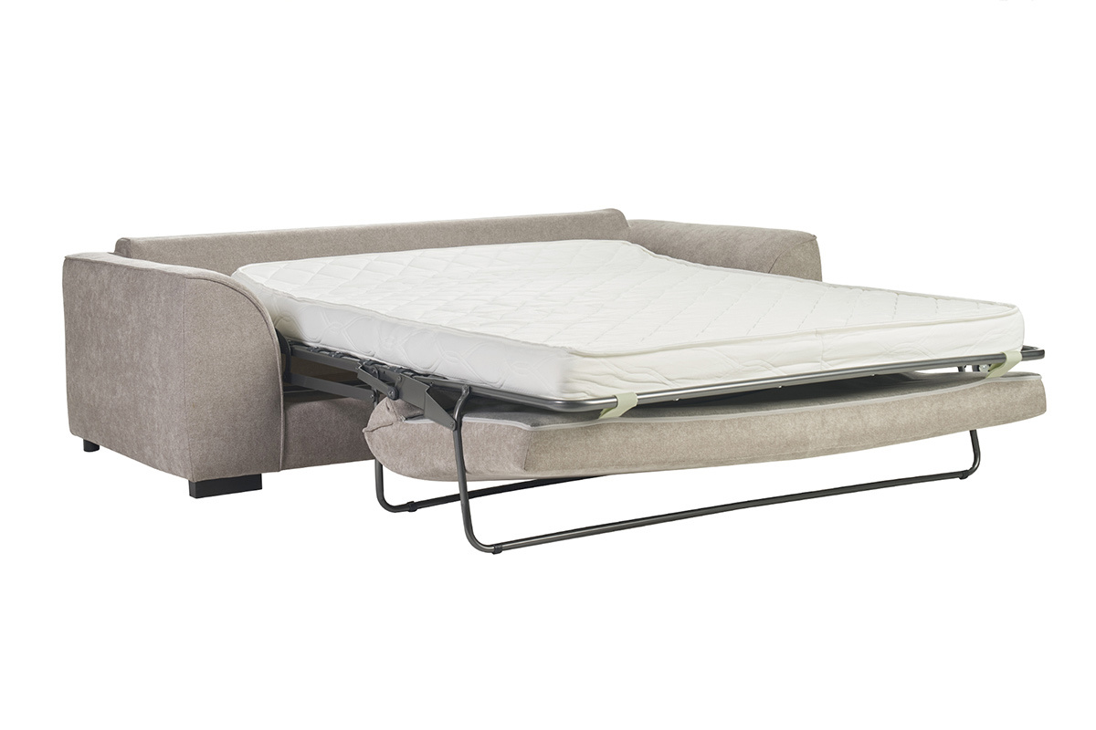 Canap� convertible 3 places en tissu effet velours taupe avec matelas 12 cm ARMAND