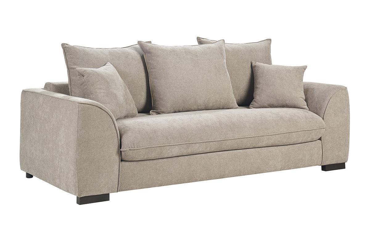 Canap� convertible 3 places en tissu effet velours taupe avec matelas 12 cm ARMAND