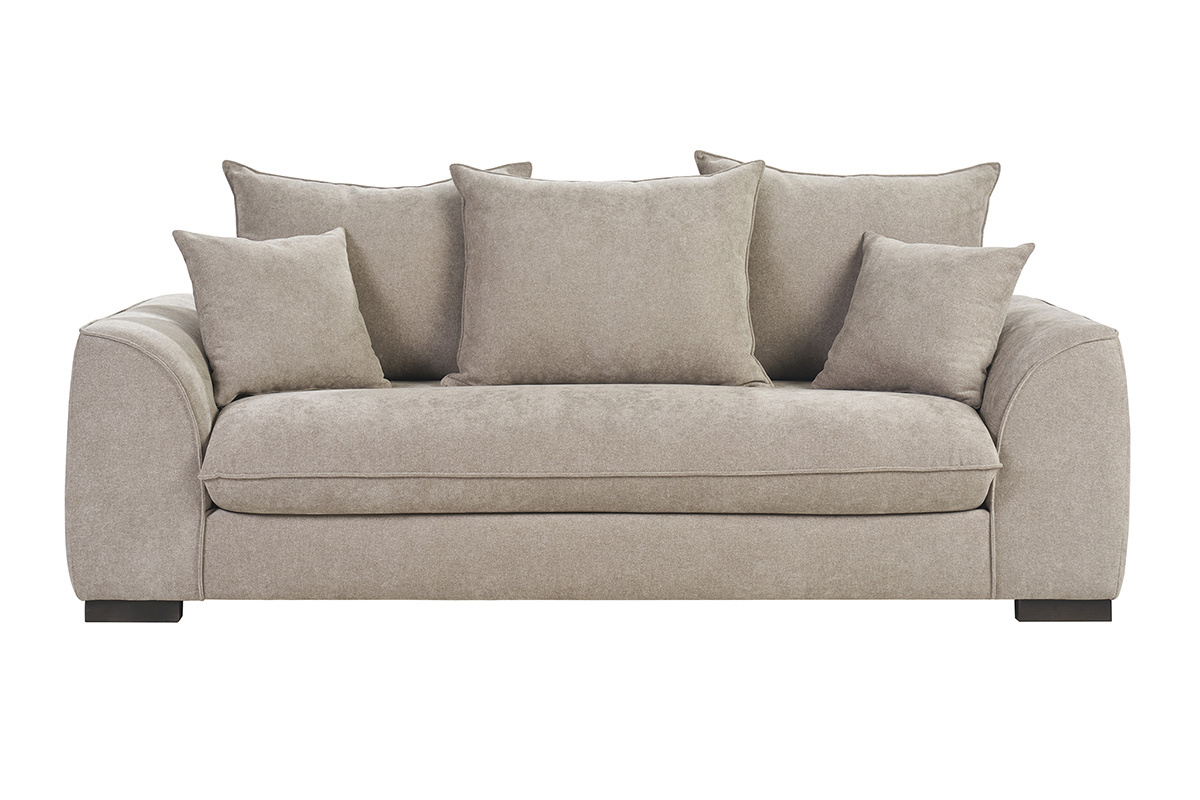Canap� convertible 3 places en tissu effet velours taupe avec matelas 12 cm ARMAND