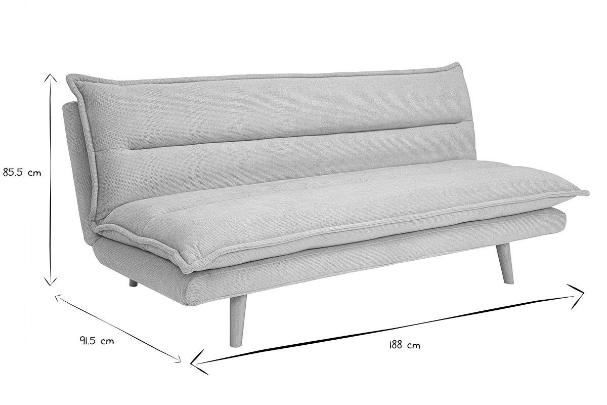 Canap convertible 3 places en tissu effet velours textur beige et bois clair BINGO