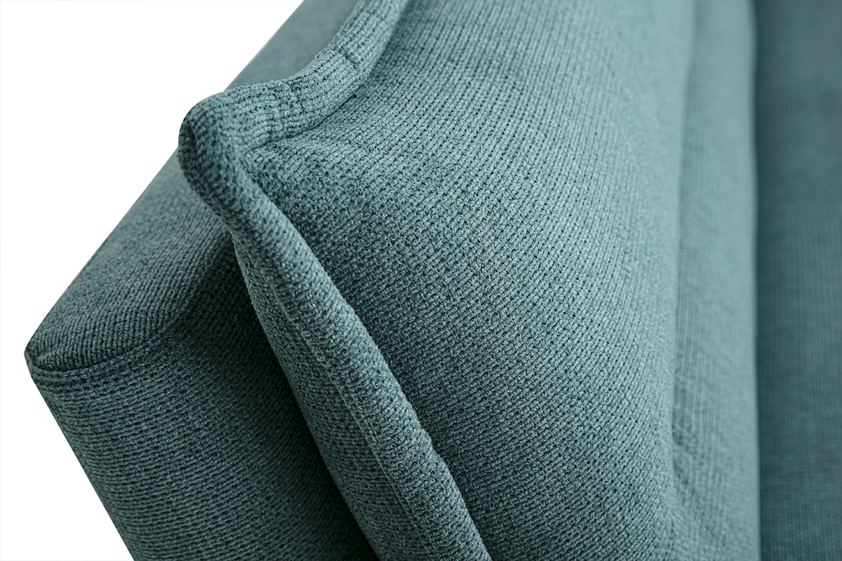 Canap convertible 3 places en tissu effet velours textur bleu canard et bois clair BINGO