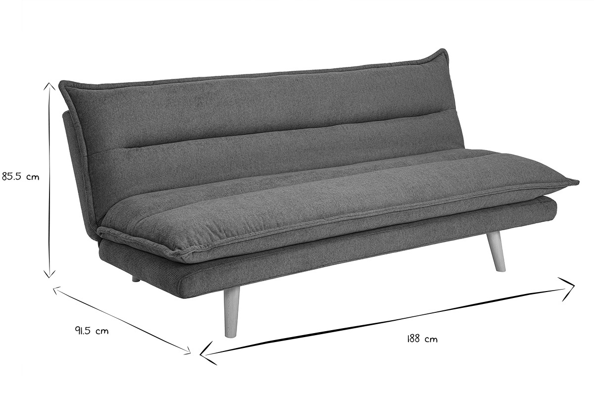 Canap convertible 3 places en tissu effet velours textur bleu canard et bois clair BINGO