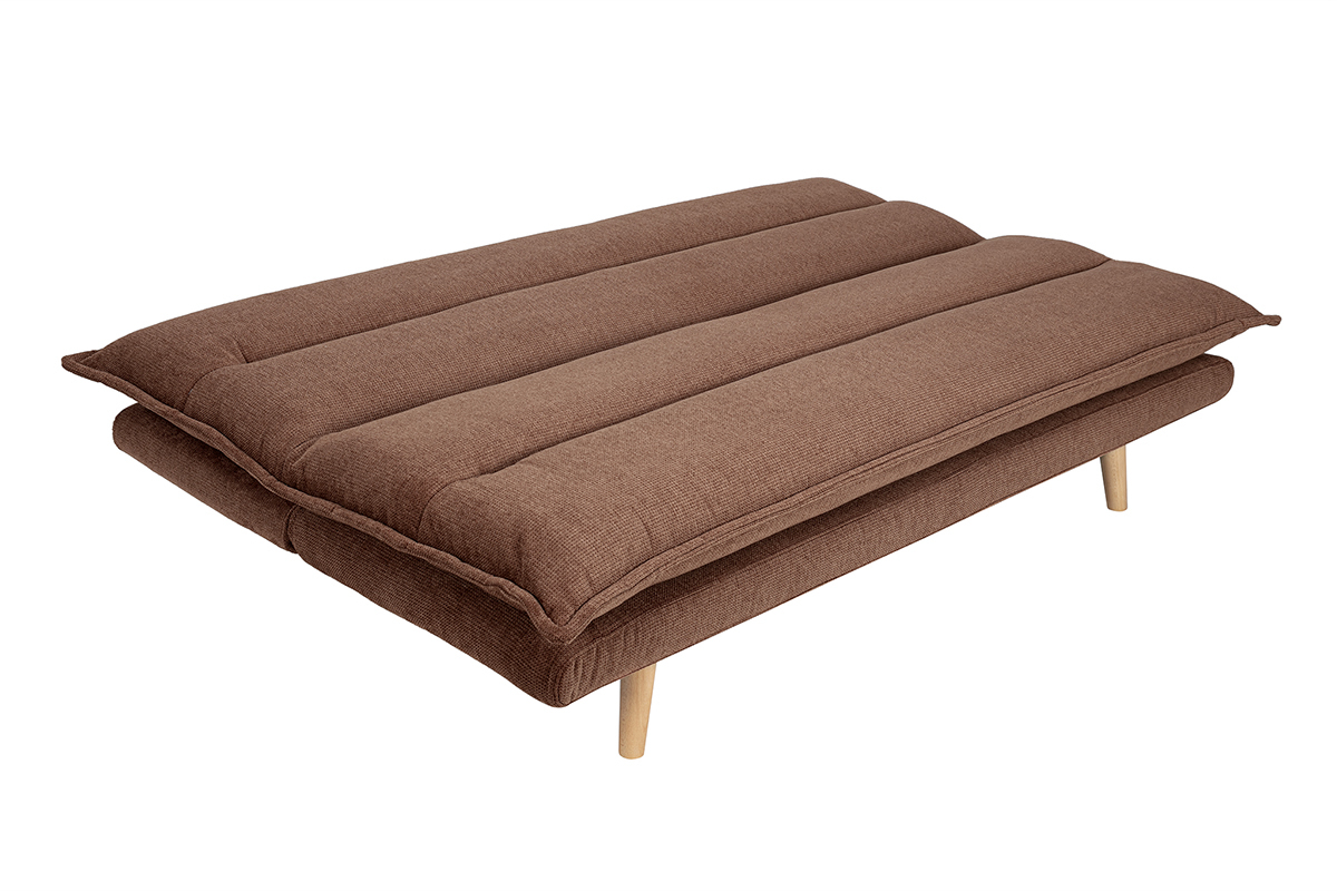 Canap convertible 3 places en tissu effet velours textur terre brle et bois clair BINGO