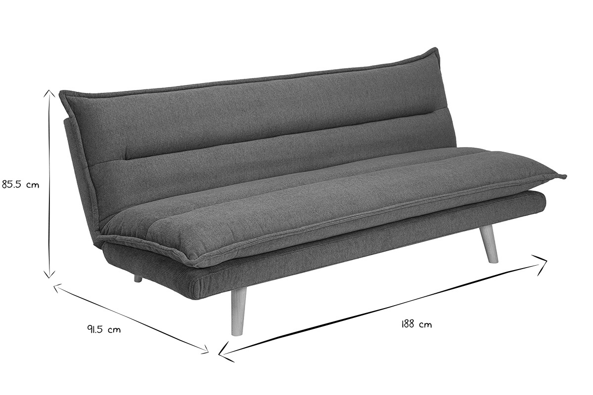 Canap convertible 3 places en tissu effet velours textur terre brle et bois clair BINGO