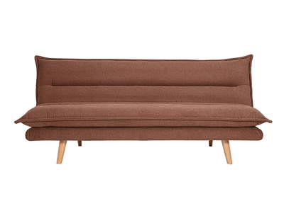 Canapé convertible 3 places en tissu effet velours texturé terre brûlée et bois clair BINGO