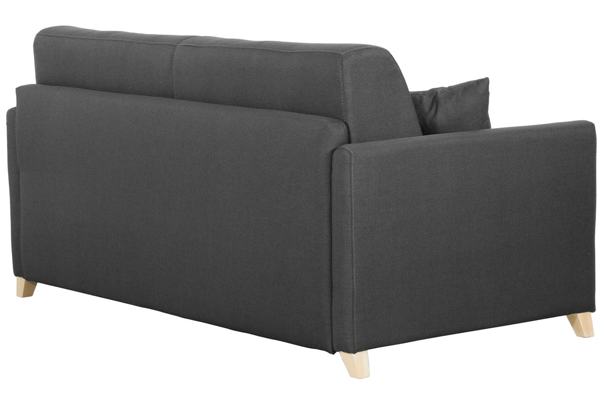 Canap convertible 3 places en tissu gris anthracite et bois clair avec matelas 12 cm SKANDY