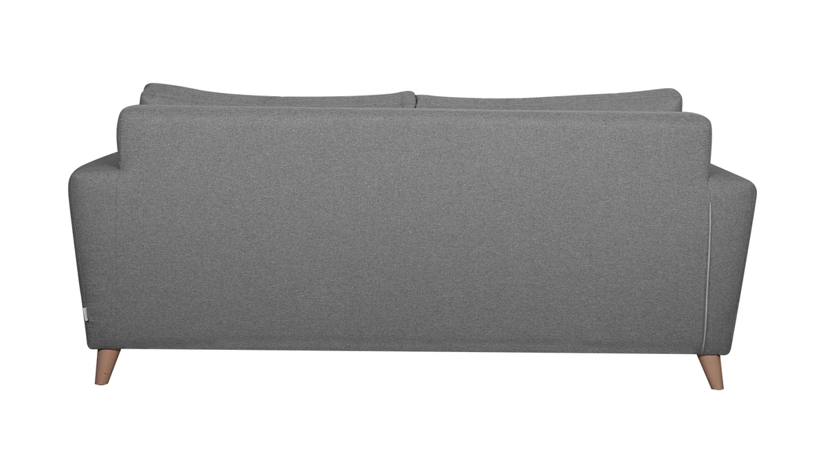 Canapé convertible 3 places en tissu gris chiné et bois clair avec matelas 9 cm BEAUBOURG
