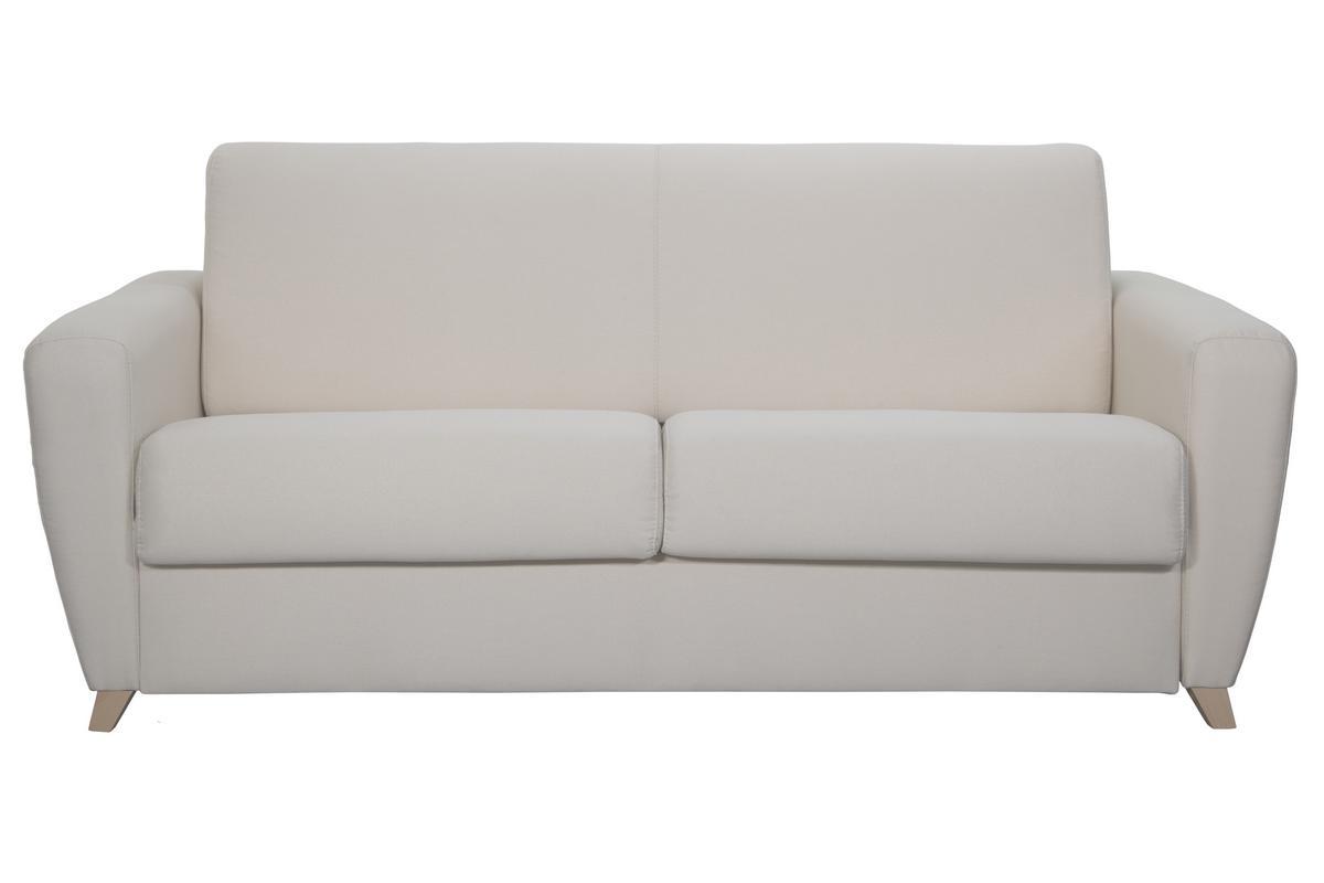 Canap convertible 3 places en tissu naturel et bois clair avec matelas L140 cm 12 cm GRAHAM