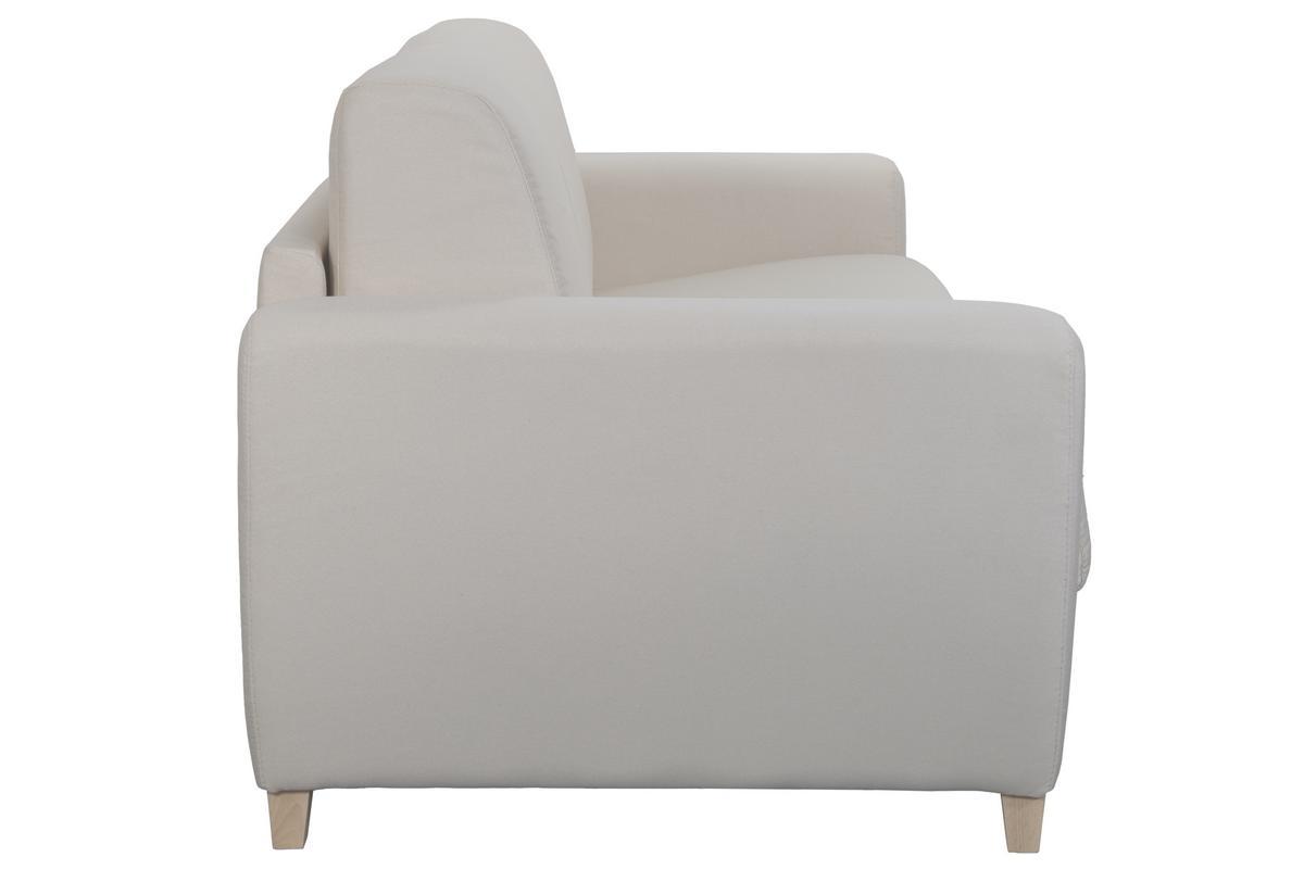 Canap convertible 3 places en tissu naturel et bois clair avec matelas L140 cm 12 cm GRAHAM