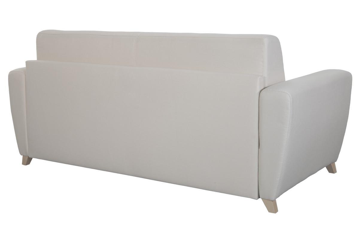 Canap convertible 3 places en tissu naturel et bois clair avec matelas L140 cm 12 cm GRAHAM