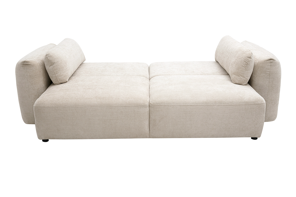 Canap� convertible 4 places avec coffre en tissu velours chenille beige SWELL