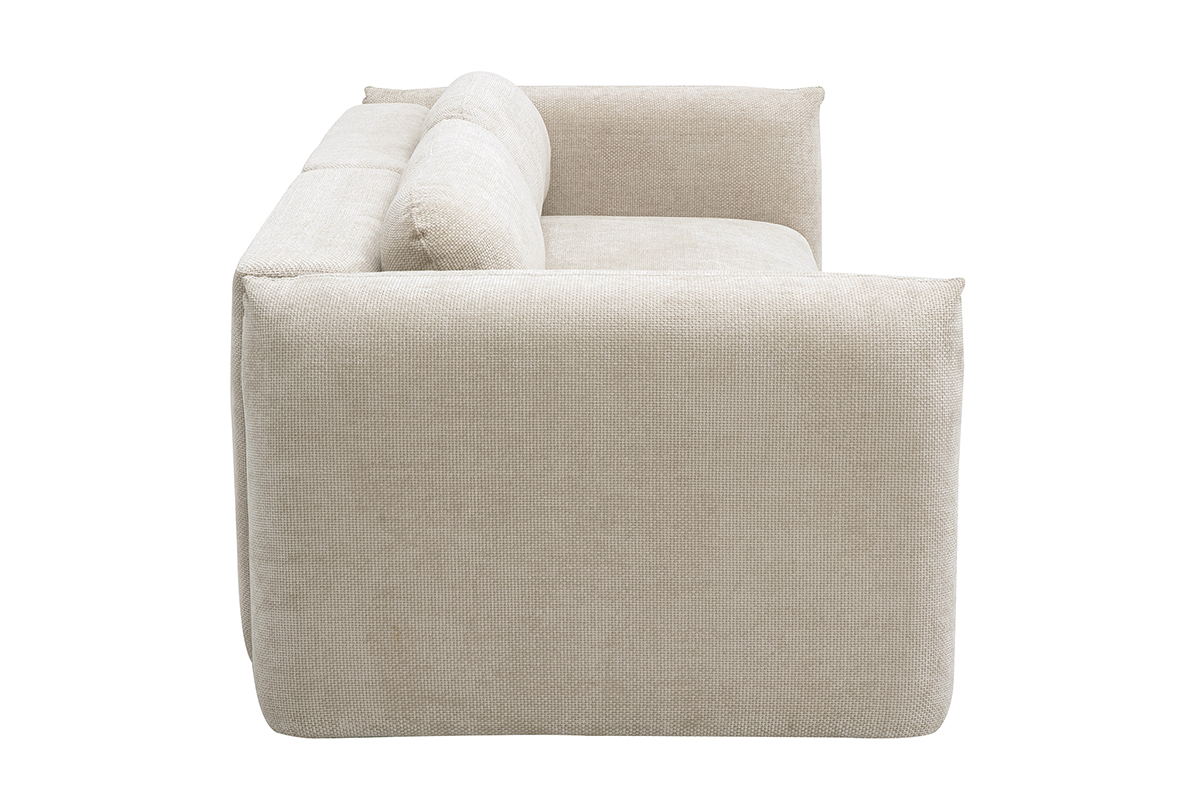 Canap� convertible 4 places avec coffre en tissu velours chenille beige SWELL