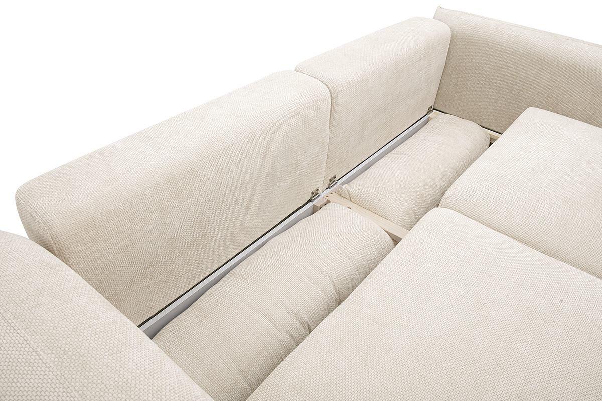 Canap� convertible 4 places avec coffre en tissu velours chenille beige SWELL