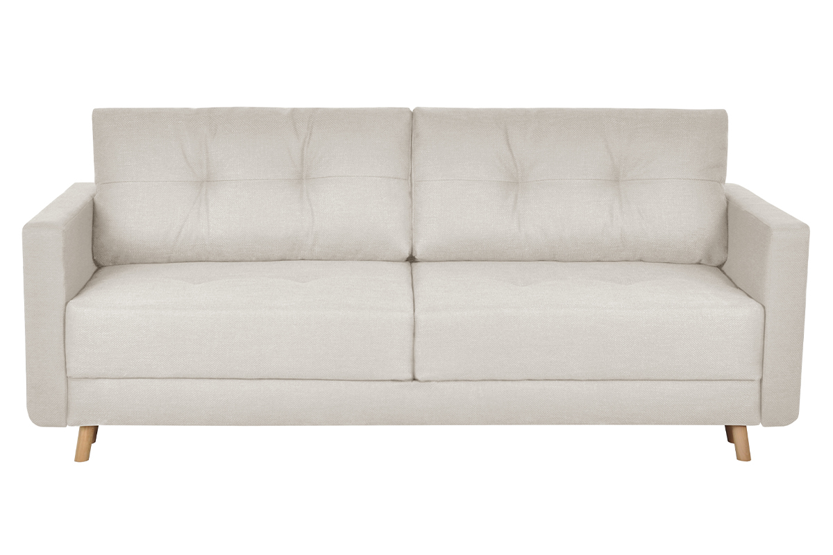 Canap convertible avec coffre 3 places en tissu beige et bois clair MIRA