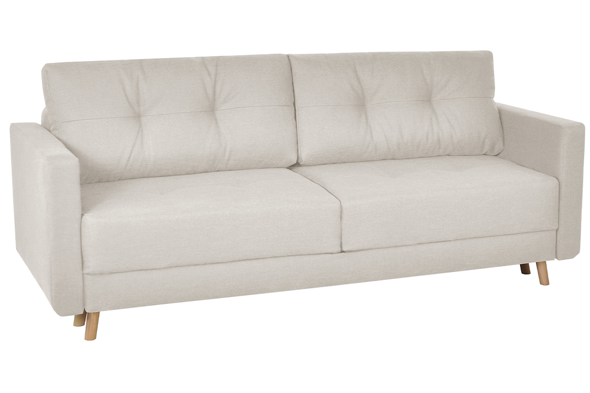 Canap convertible avec coffre 3 places en tissu beige et bois clair MIRA