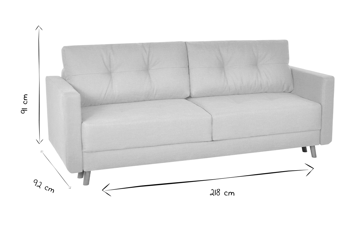 Canap convertible avec coffre 3 places en tissu beige et bois clair MIRA