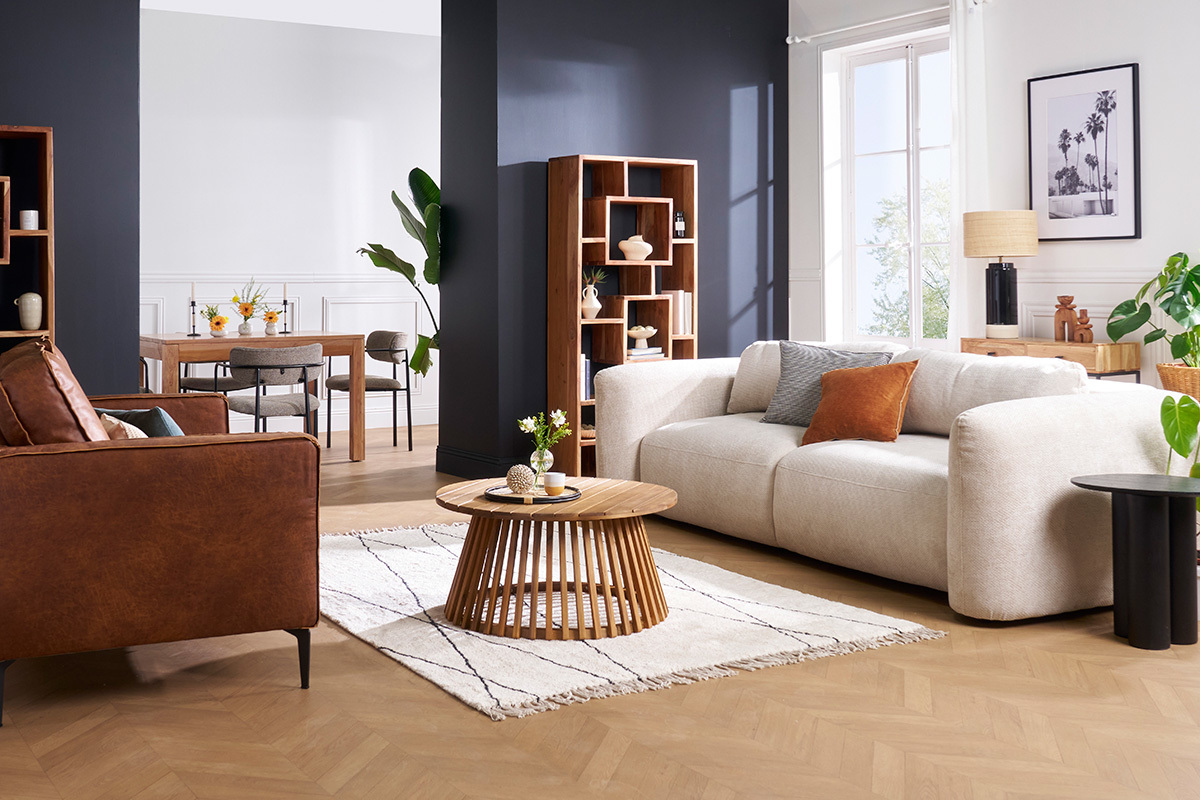 Canap convertible avec coffre 4 places en tissu velours chenille beige CRUSH
