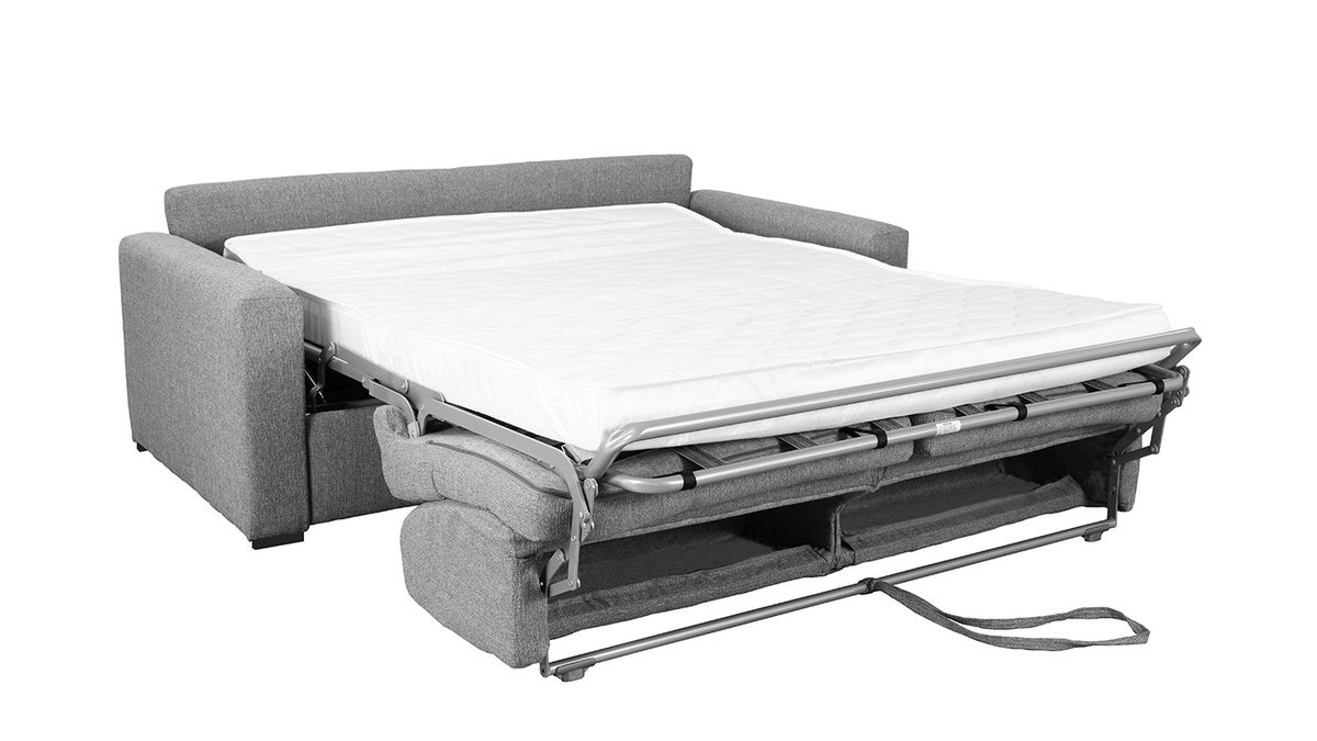 Canapé convertible avec matelas 12 cm tissu gris DOME