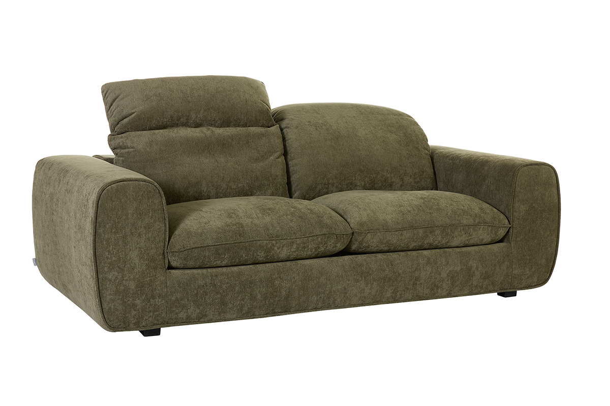 Canap� convertible avec t�ti�res ajustables 3 places en tissu effet velours textur� vert kaki NOAM